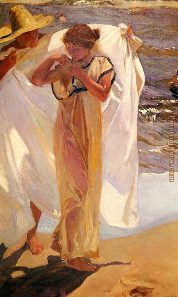 Leaving the Bath painting - Joaquin Sorolla y Bastida Leaving the Bath art painting